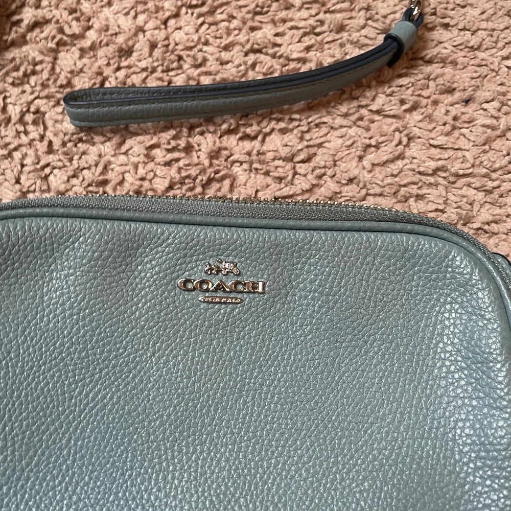 Coach Slate Blue Pebbled Leather Double Zip Crossbody with Silver Hardware - Picture 3 of 14